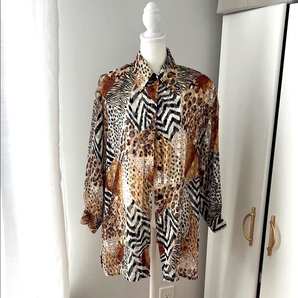 Animal Print Button-Up Blouse